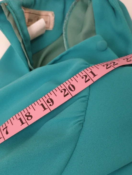 Regina Bianca Vintage 80s Teal Formal Gown Pearl Beaded Cuffs Size 14 - Picture 10 of 12